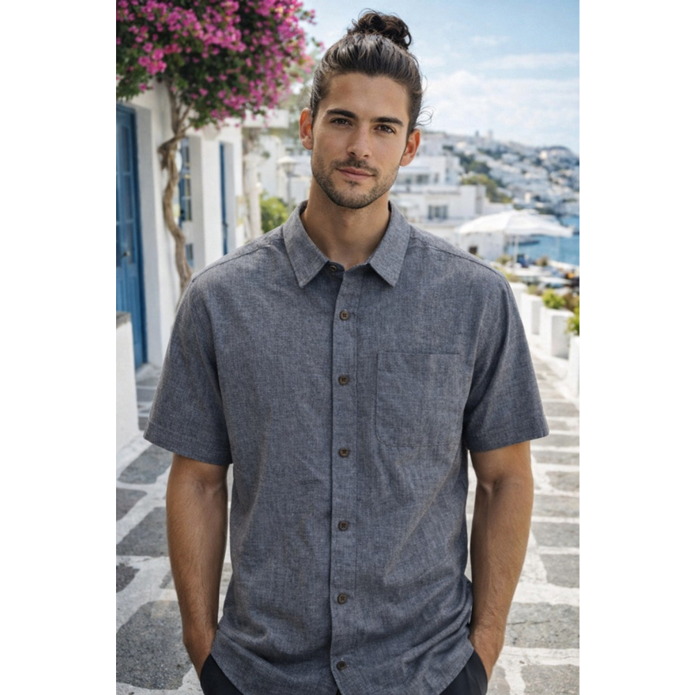 Stormtech Button Down Shirt Gray Chambray Short Sleeve Travel Tech Heritage M